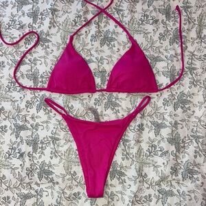 SHEIN Pink Triangle Bikini Set High-Cut Thong